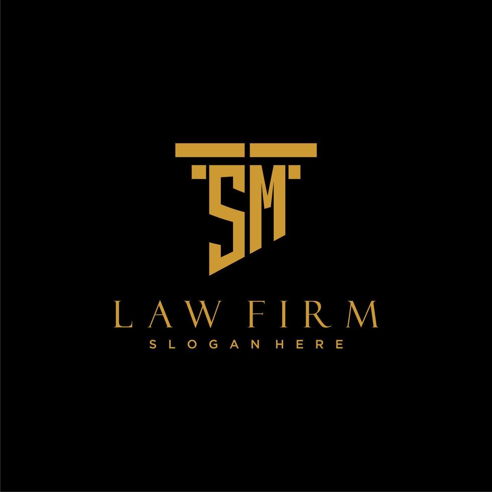 logotipo inicial del monograma sm para bufete de abogados con diseño de pilar vector