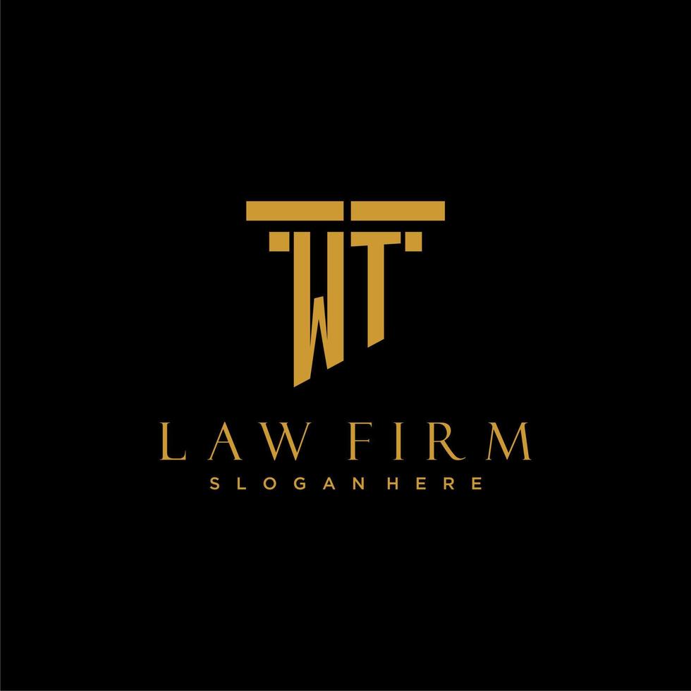 WT monogram initial logo for lawfirm with pillar design vector