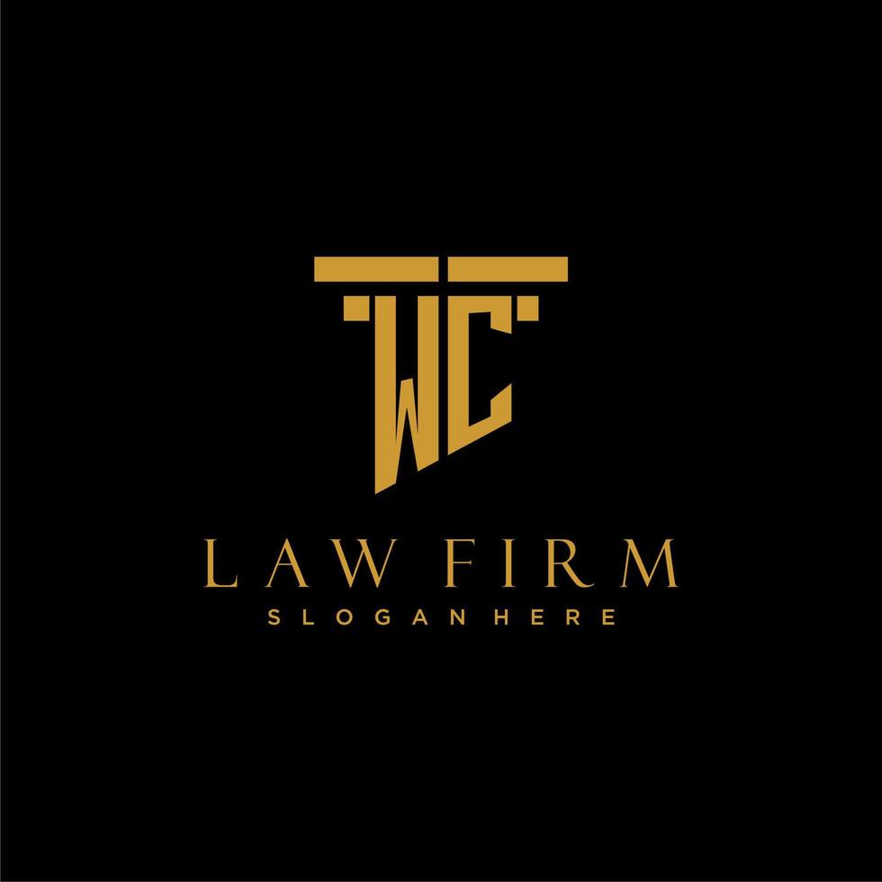 WC monogram initial logo for lawfirm with pillar design vector