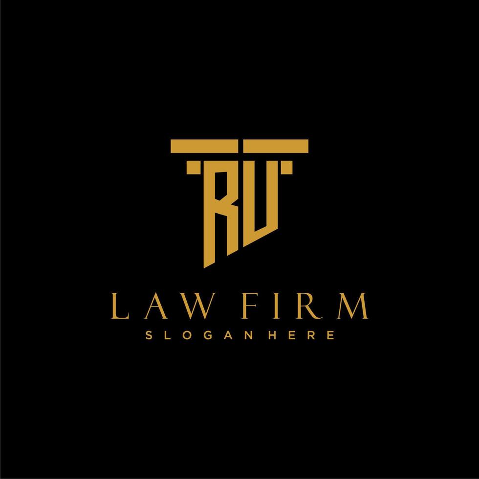 RU monogram initial logo for lawfirm with pillar design vector