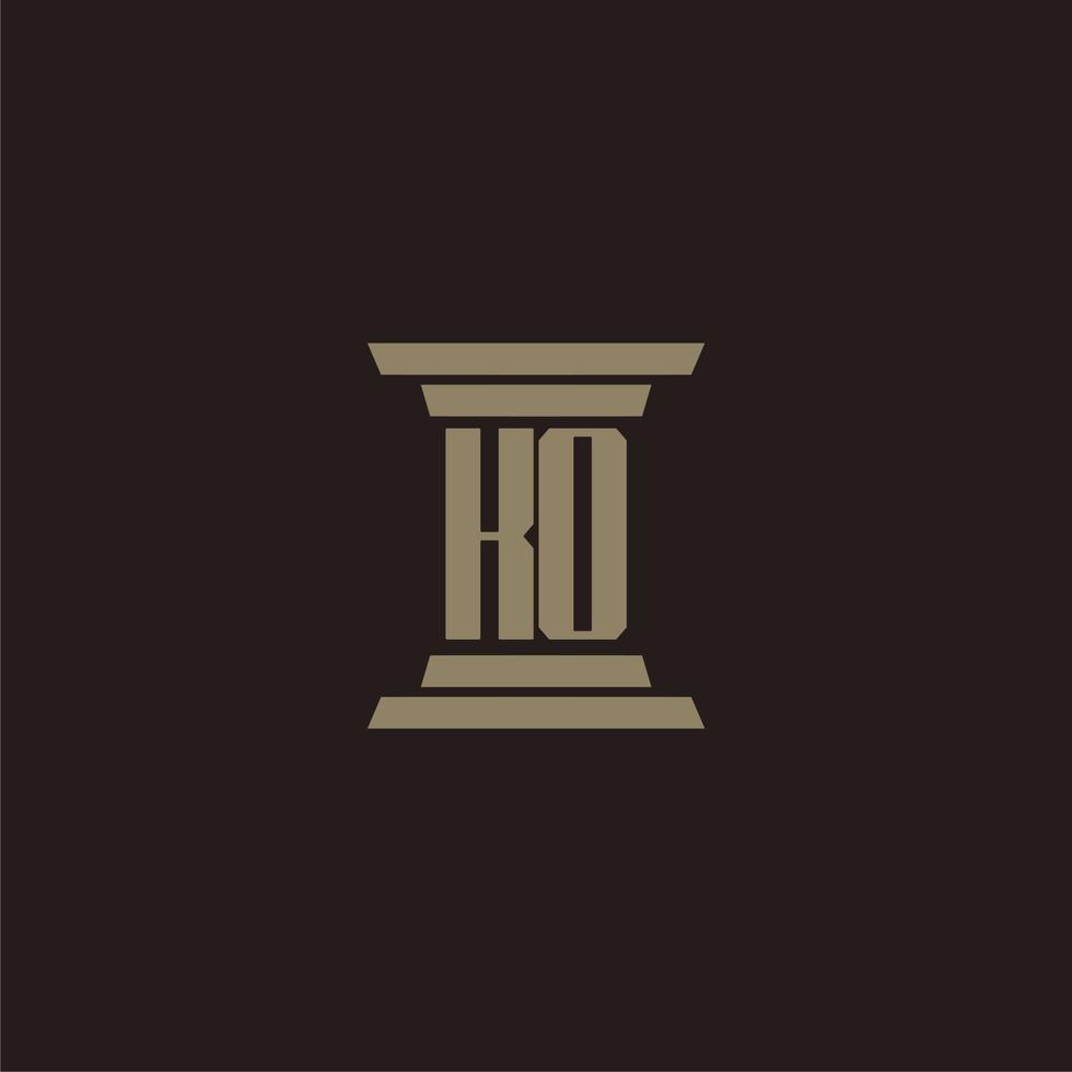 KO monogram initial logo for lawfirm with pillar design vector
