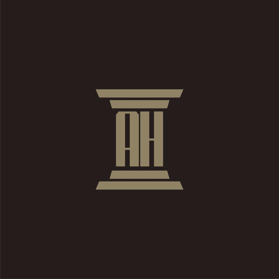 AH monogram initial logo for lawfirm with pillar design vector