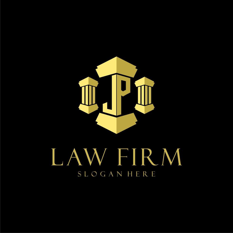 JP initial monogram logo for lawfirm with pillar design vector