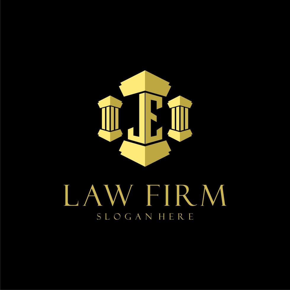 JE initial monogram logo for lawfirm with pillar design vector