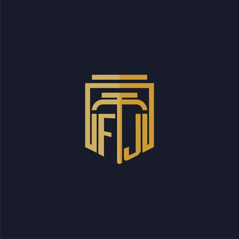 logotipo de monograma inicial de fj elegante con diseño de estilo de escudo para mural de juegos de bufete de abogados vector