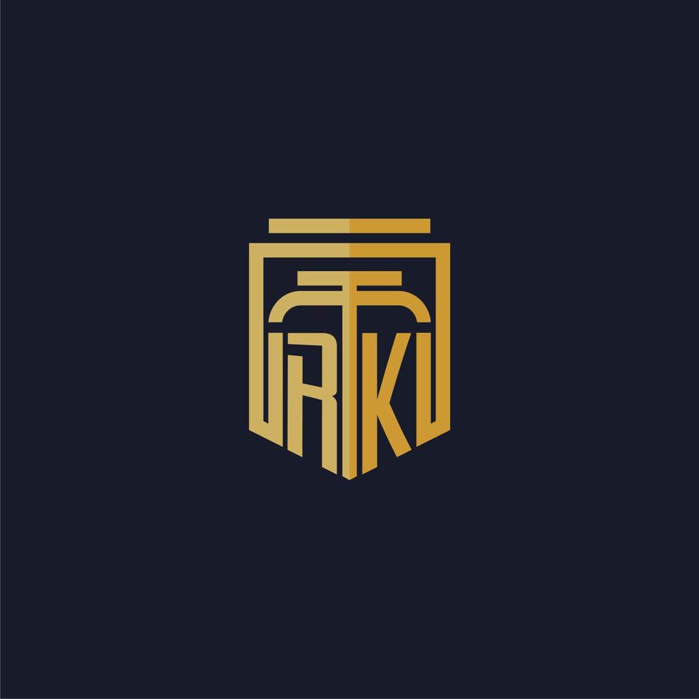 logotipo de monograma inicial de rk elegante con diseño de estilo de escudo para mural de juegos de bufete de abogados vector