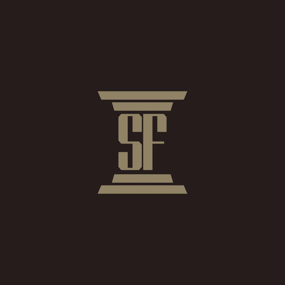 SF monogram initial logo for lawfirm with pillar design vector