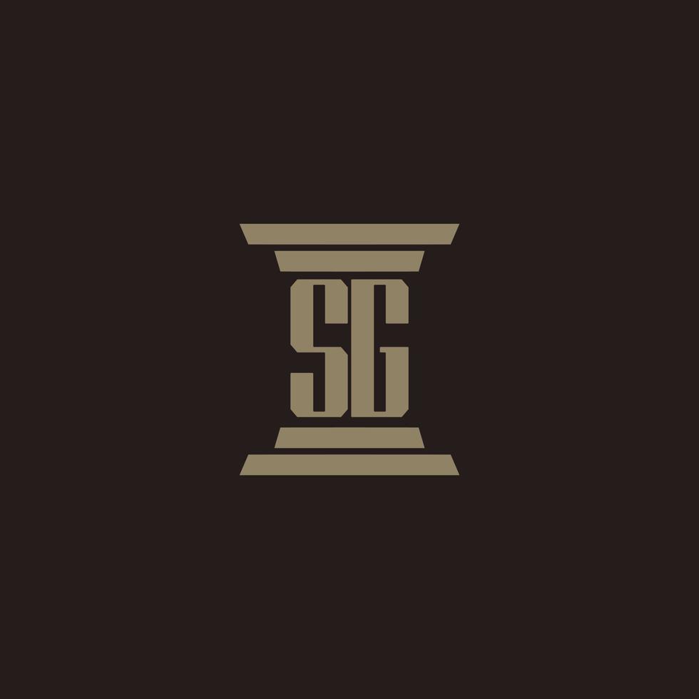 SG monogram initial logo for lawfirm with pillar design vector