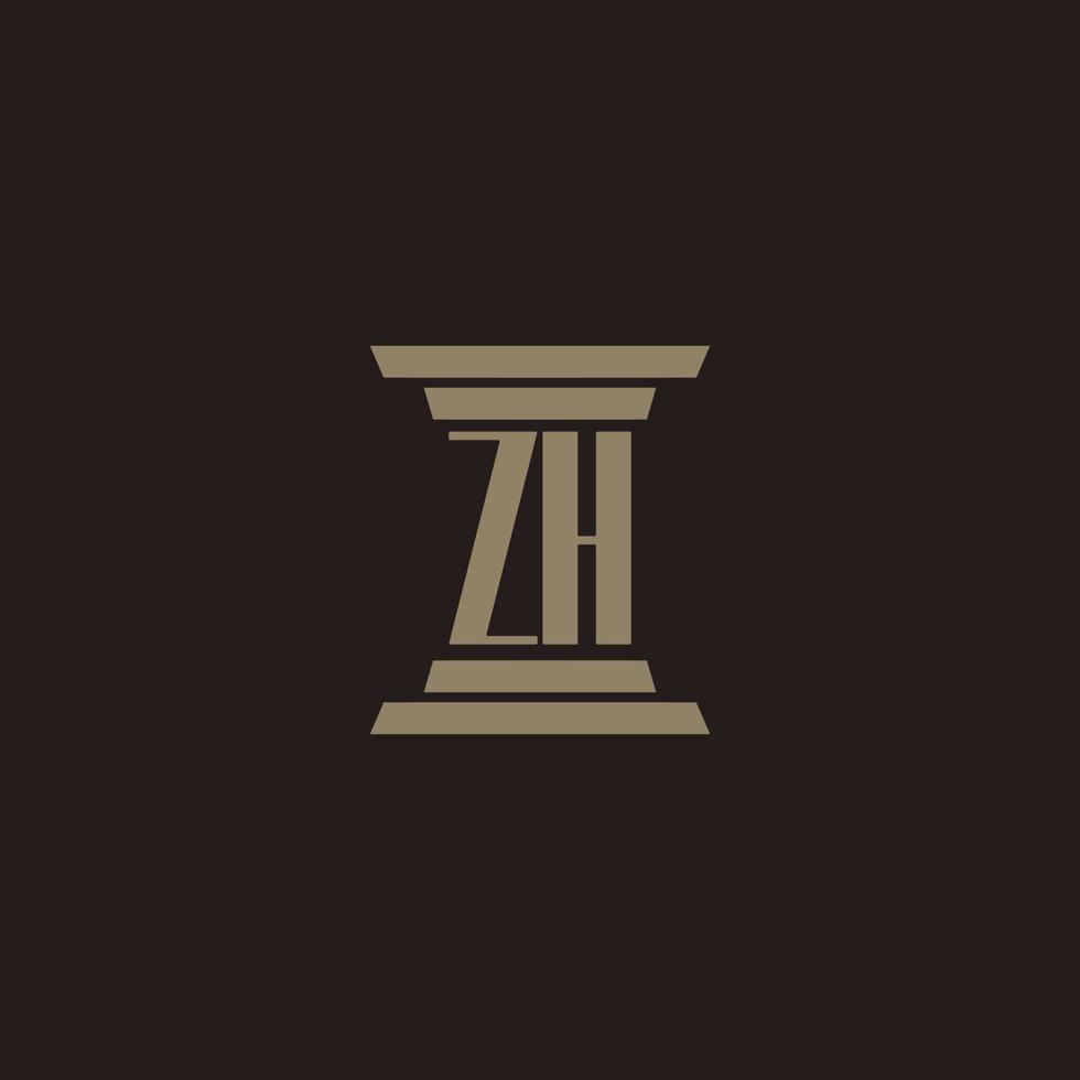 logotipo inicial del monograma zh para bufete de abogados con diseño de pilar vector