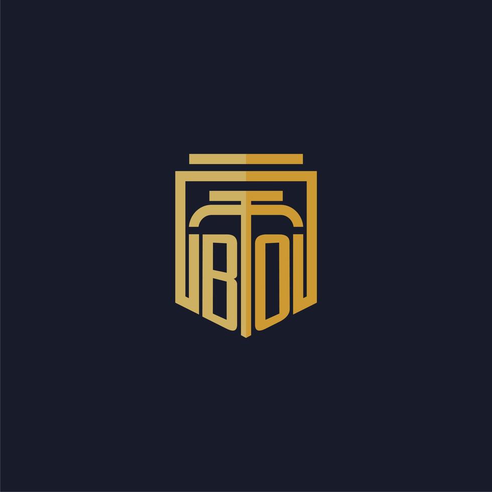 logotipo de monograma inicial de bo elegante con diseño de estilo de escudo para mural de juegos de bufete de abogados vector