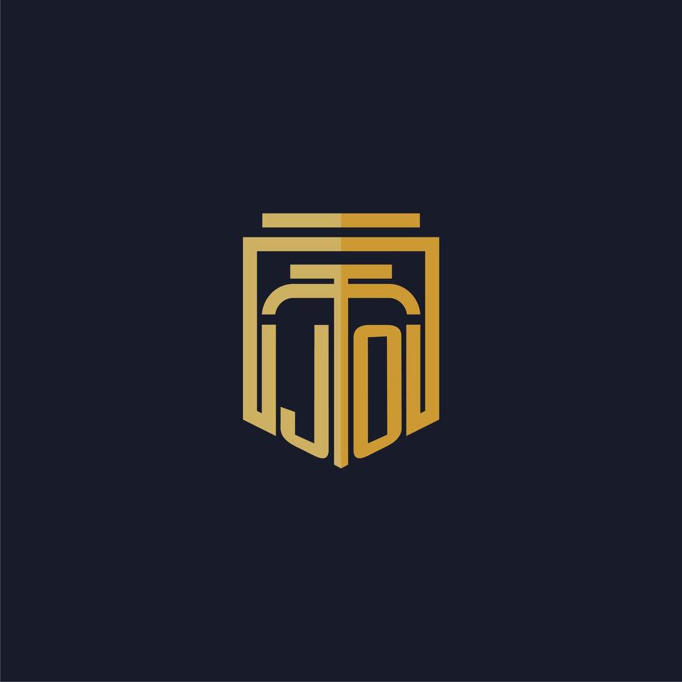 logotipo de monograma inicial de jo elegante con diseño de estilo de escudo para mural de juegos de bufete de abogados vector