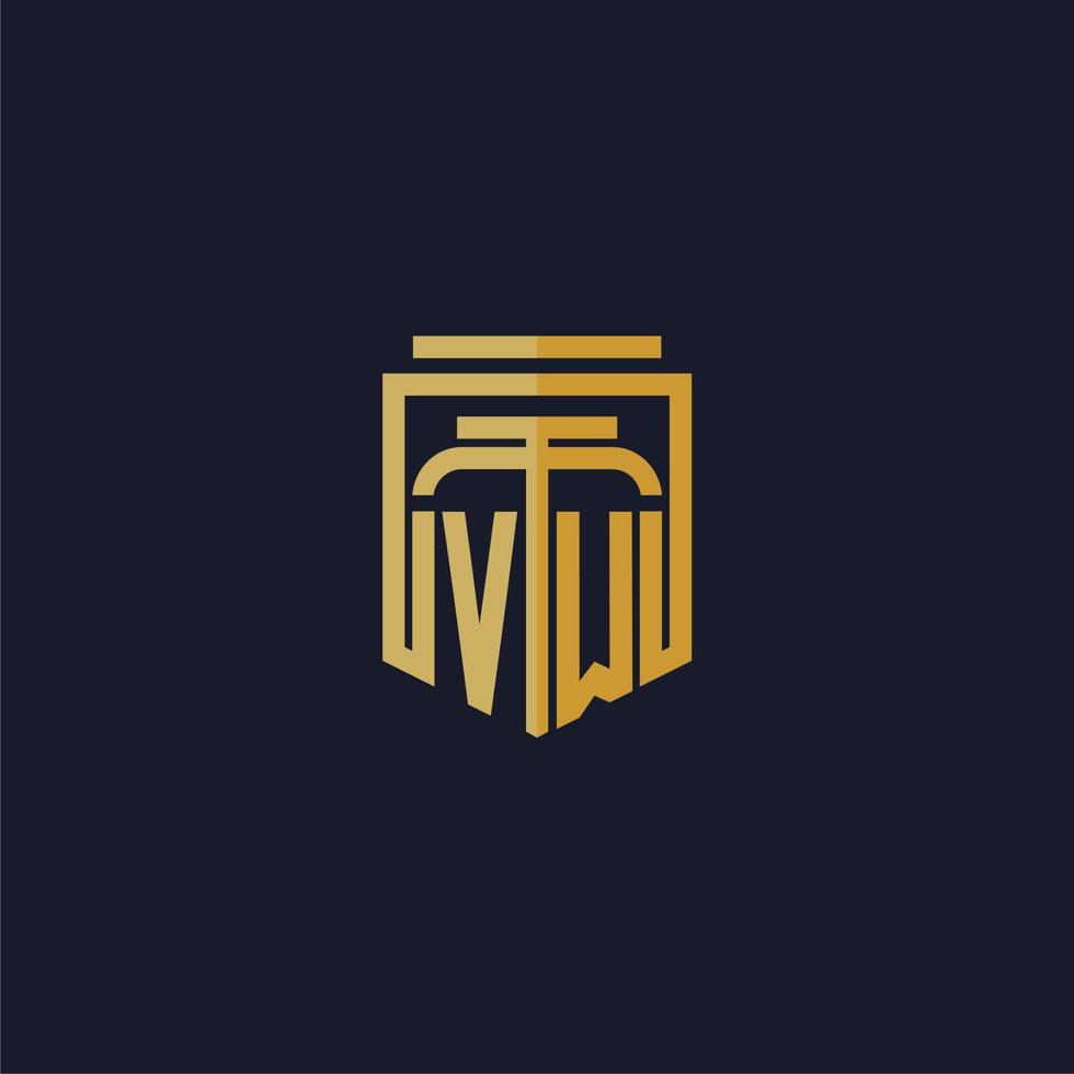 logotipo de monograma inicial de vw elegante con diseño de estilo de escudo para mural de juegos de bufete de abogados vector