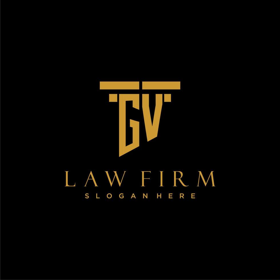 GV monogram initial logo for lawfirm with pillar design vector