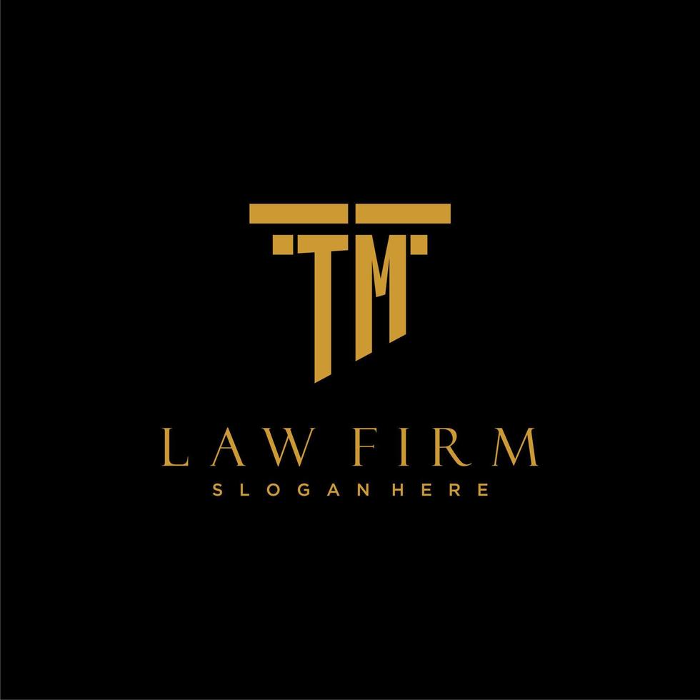 logotipo inicial del monograma tm para bufete de abogados con diseño de pilar vector