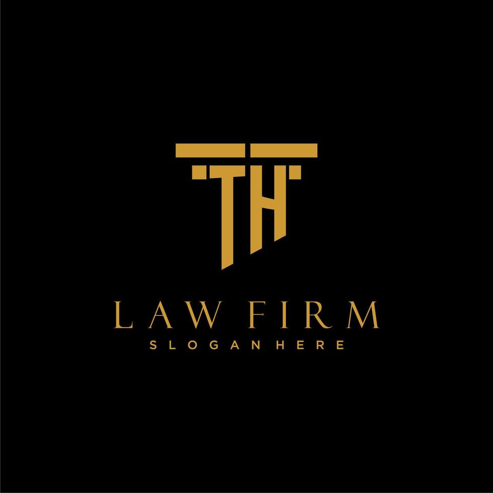 TH monogram initial logo for lawfirm with pillar design vector