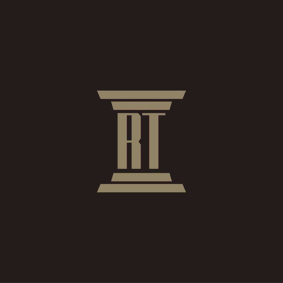 RT monogram initial logo for lawfirm with pillar design vector