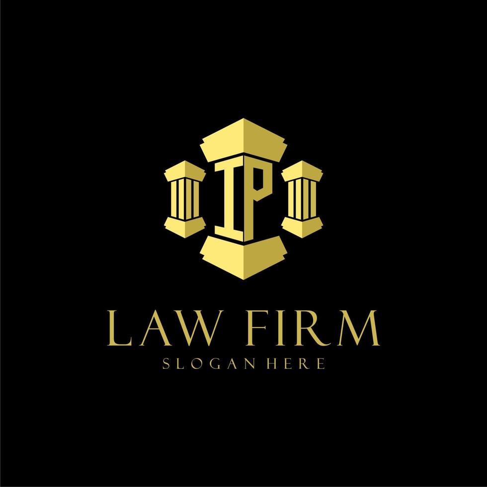 IP initial monogram logo for lawfirm with pillar design vector