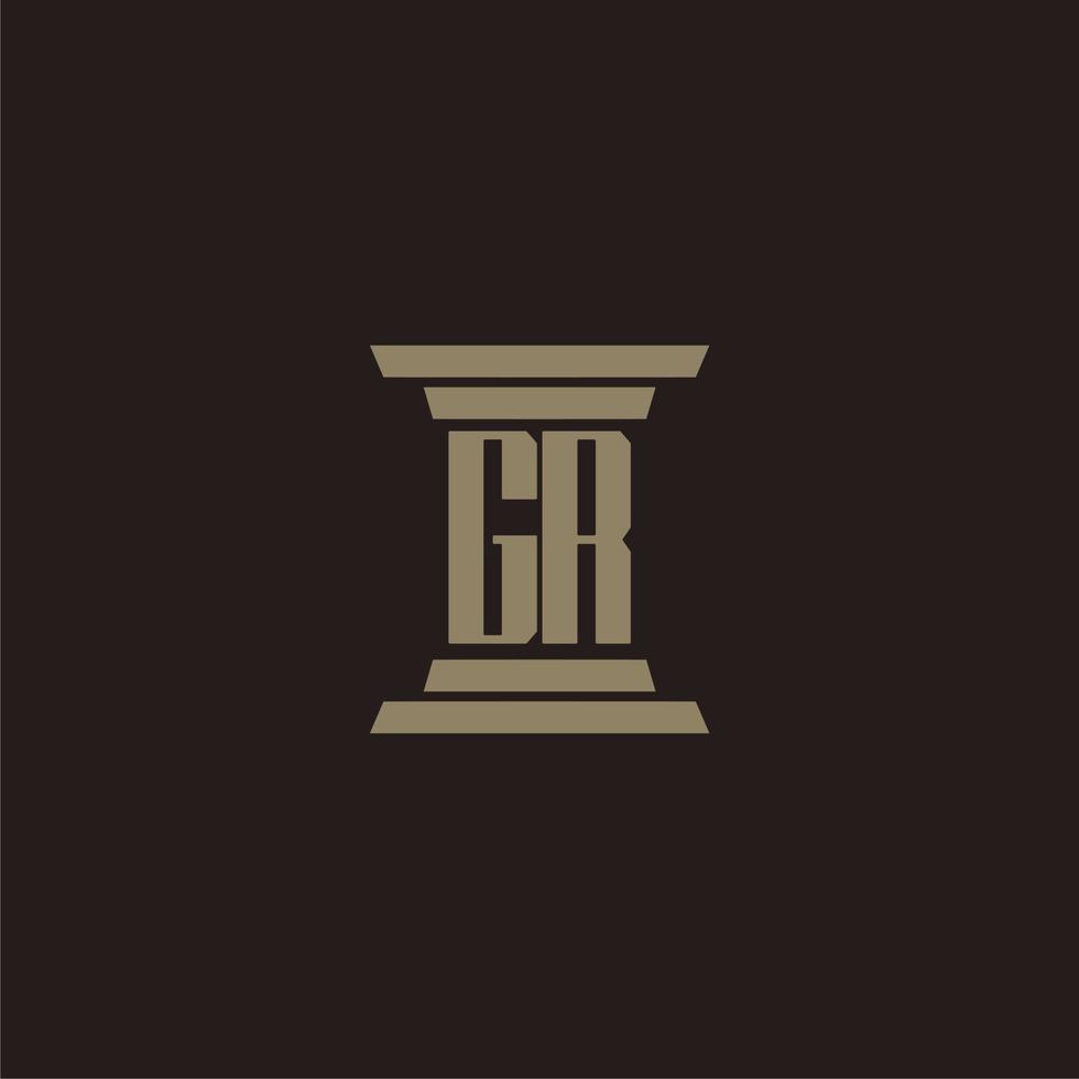 GR monogram initial logo for lawfirm with pillar design vector