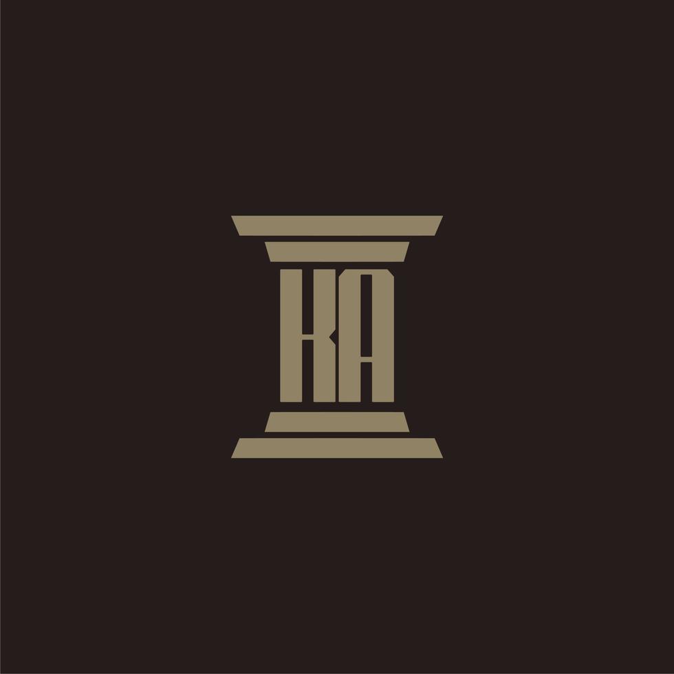 KA monogram initial logo for lawfirm with pillar design vector