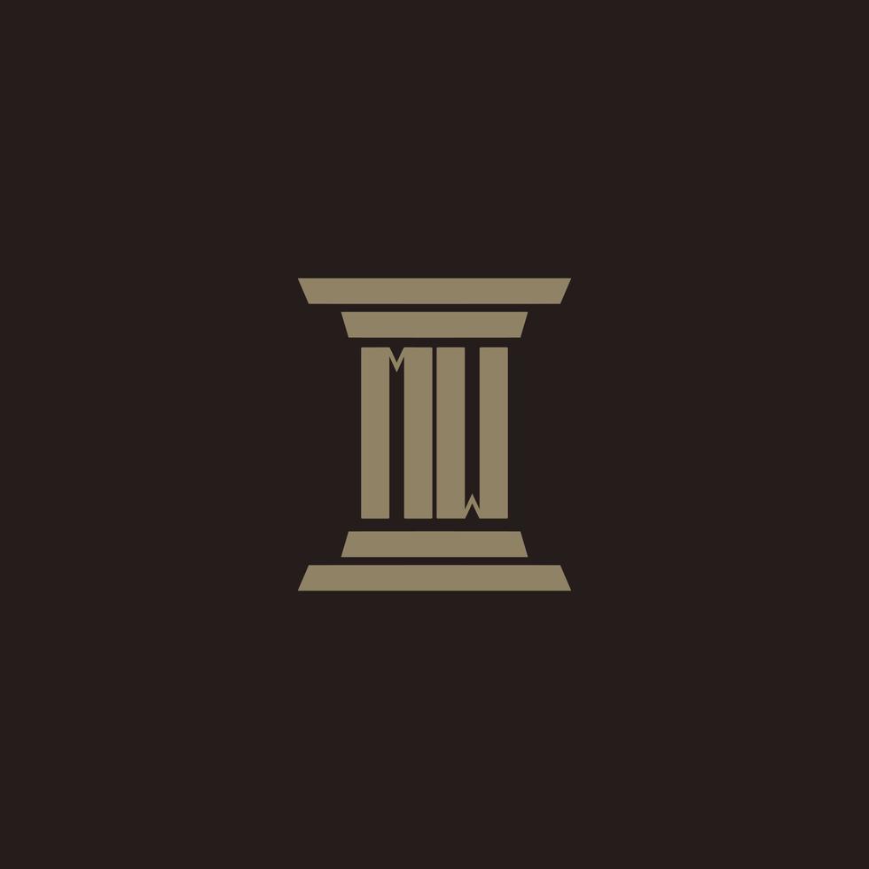 MW monogram initial logo for lawfirm with pillar design vector