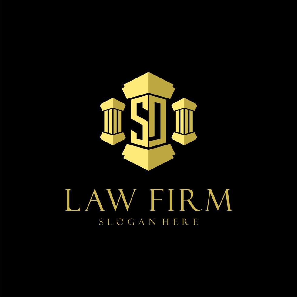 SD initial monogram logo for lawfirm with pillar design vector