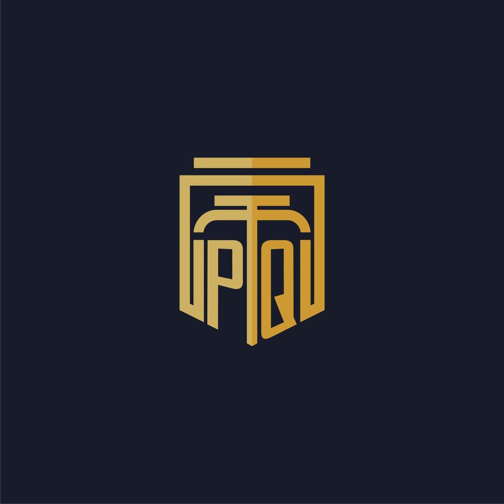 PQ initial monogram logo elegant with shield style design for wall mural lawfirm gaming vector