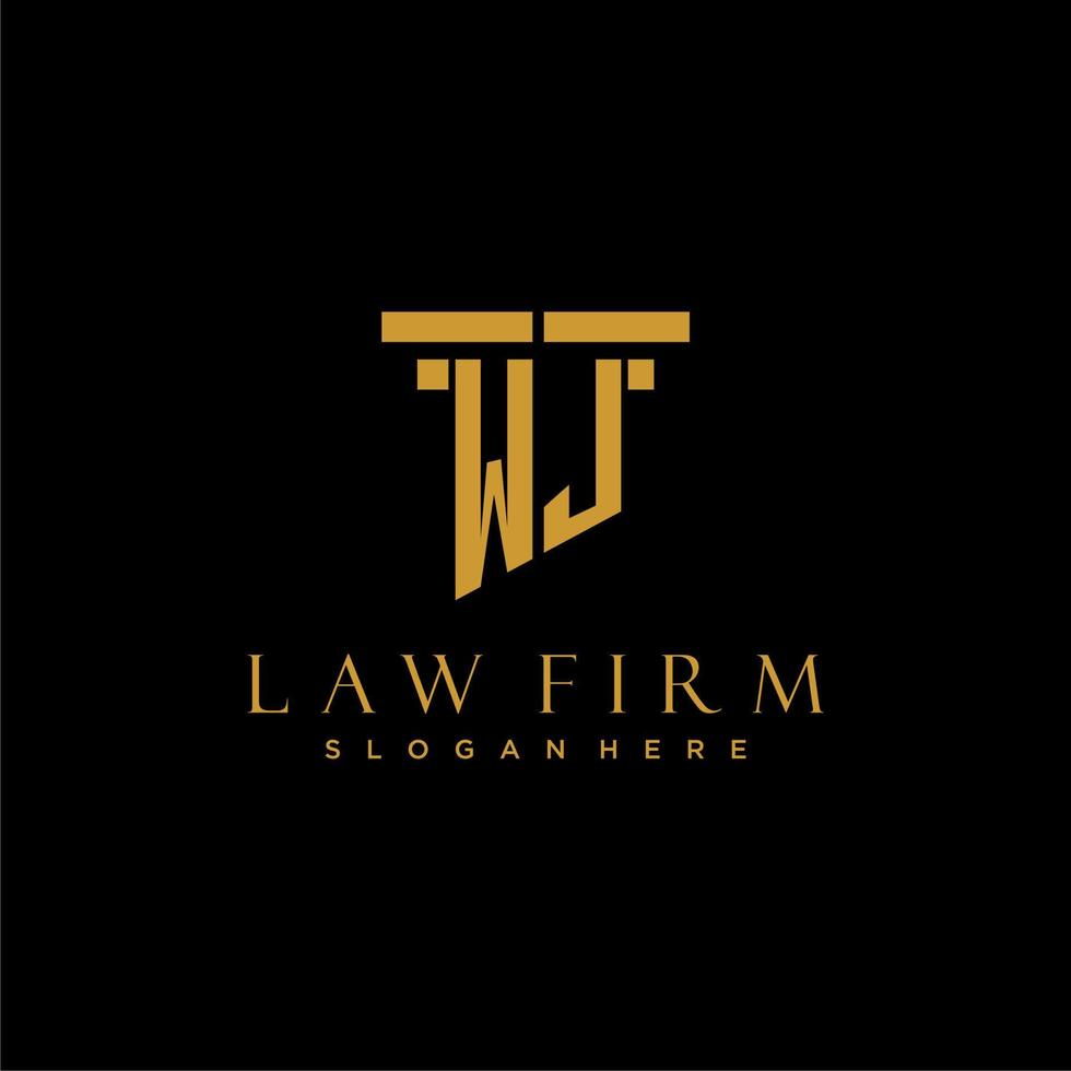 WJ monogram initial logo for lawfirm with pillar design vector