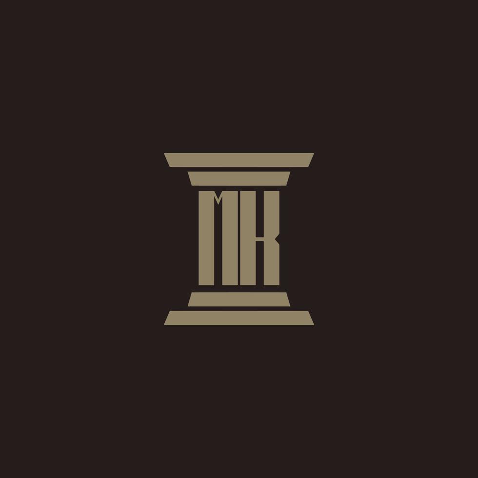 MK monogram initial logo for lawfirm with pillar design vector