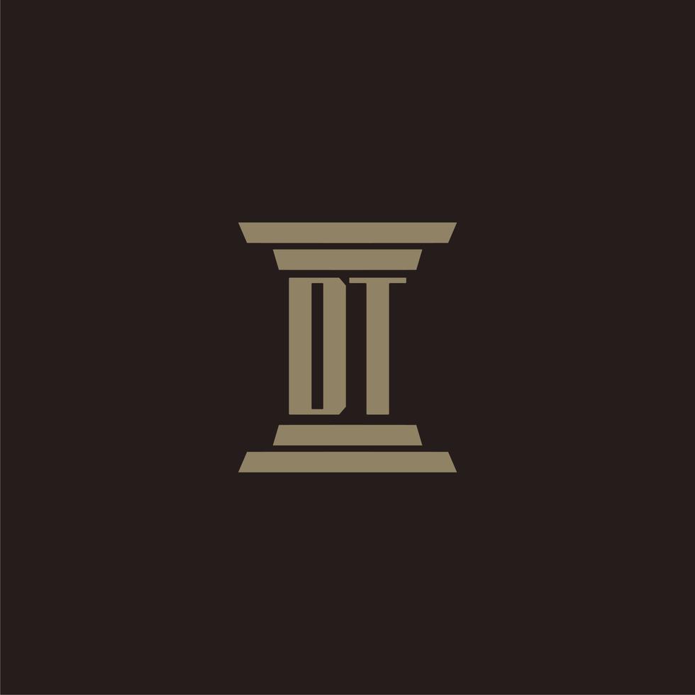 DT monogram initial logo for lawfirm with pillar design vector