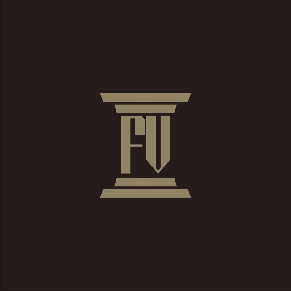 FV monogram initial logo for lawfirm with pillar design vector
