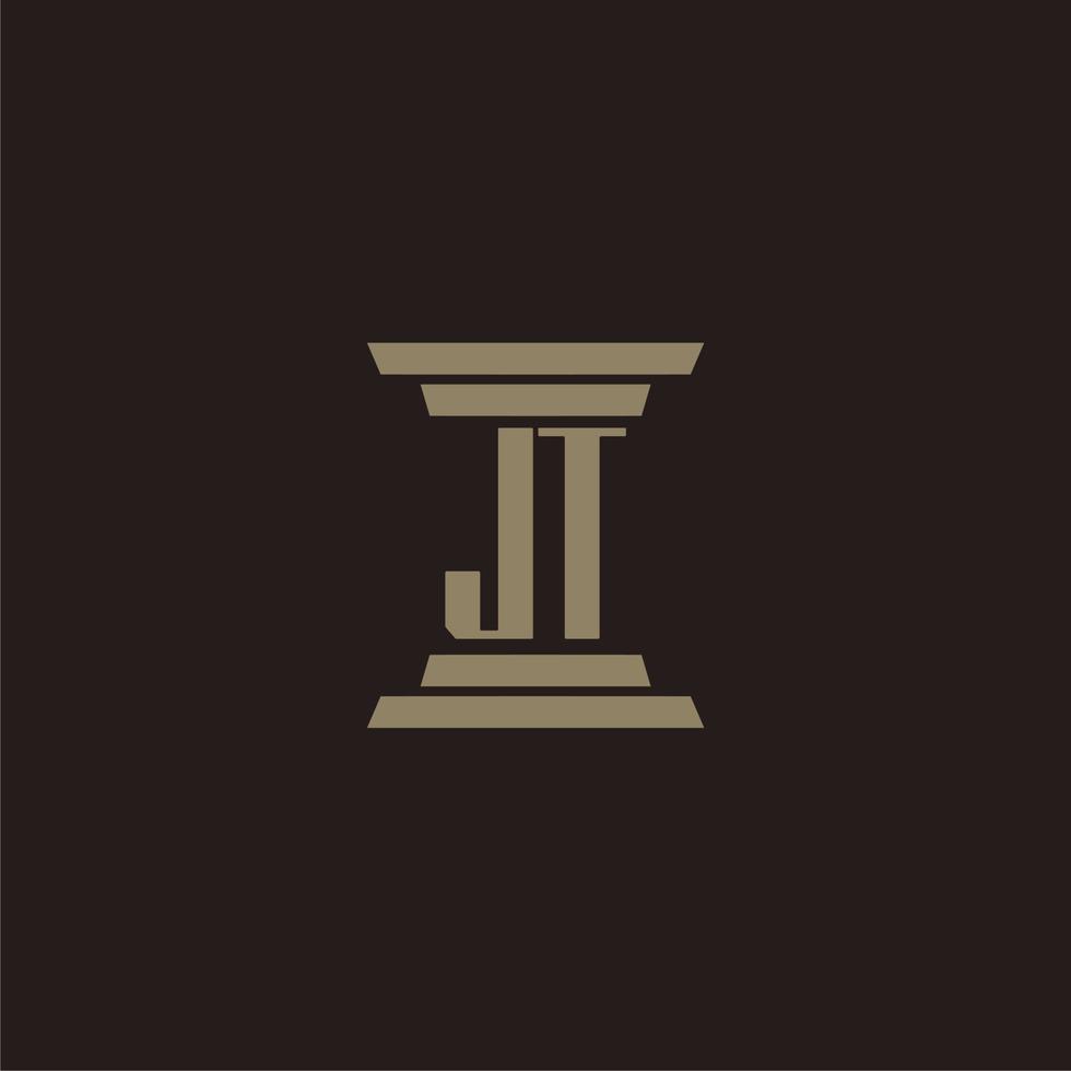 JT monogram initial logo for lawfirm with pillar design vector