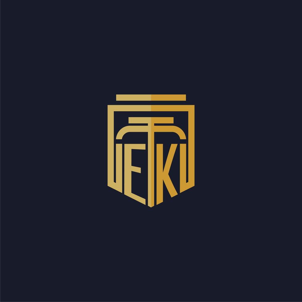 logotipo de monograma inicial de ek elegante con diseño de estilo de escudo para mural de juegos de bufete de abogados vector