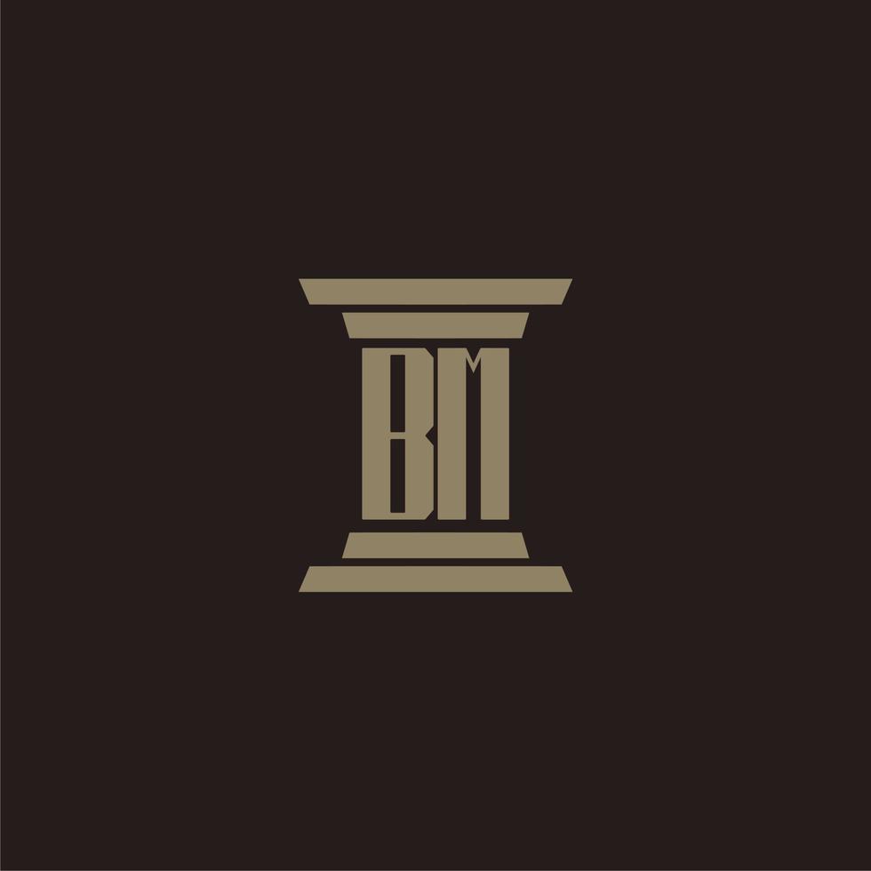 logotipo inicial del monograma bm para bufete de abogados con diseño de pilar vector