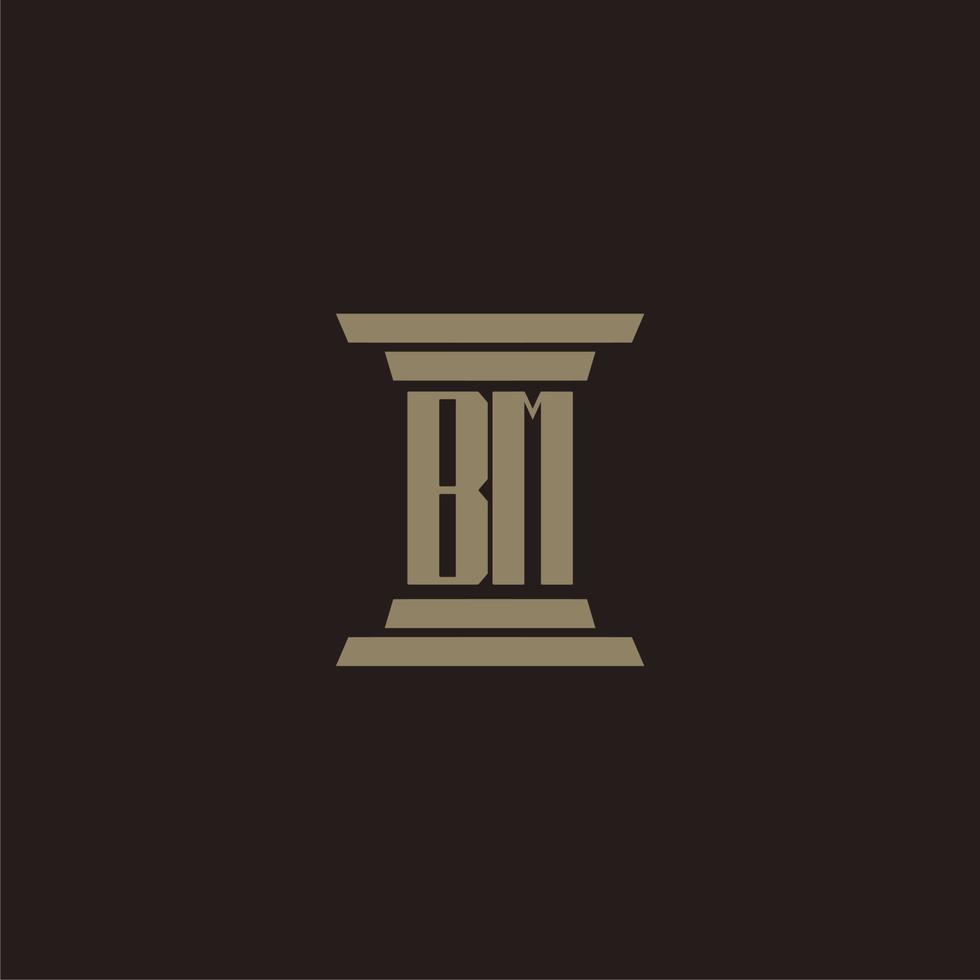 BM monogram initial logo for lawfirm with pillar design vector