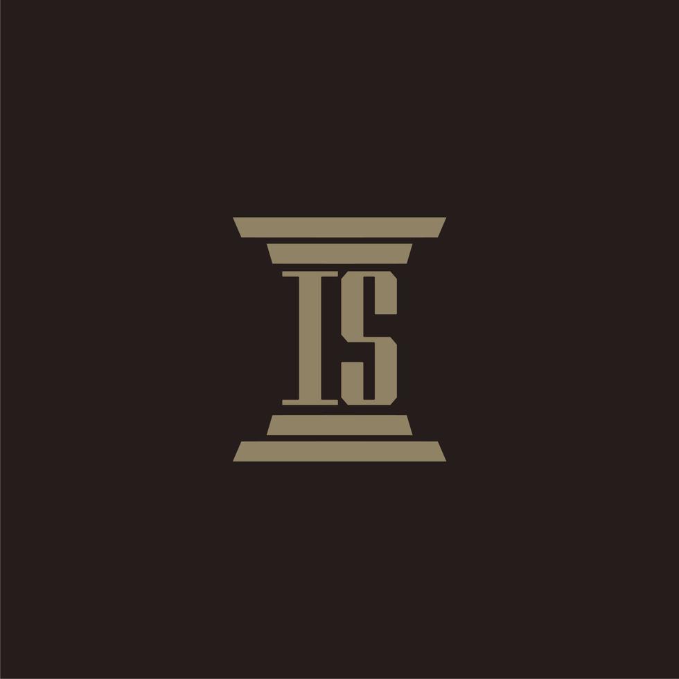 IS monogram initial logo for lawfirm with pillar design vector