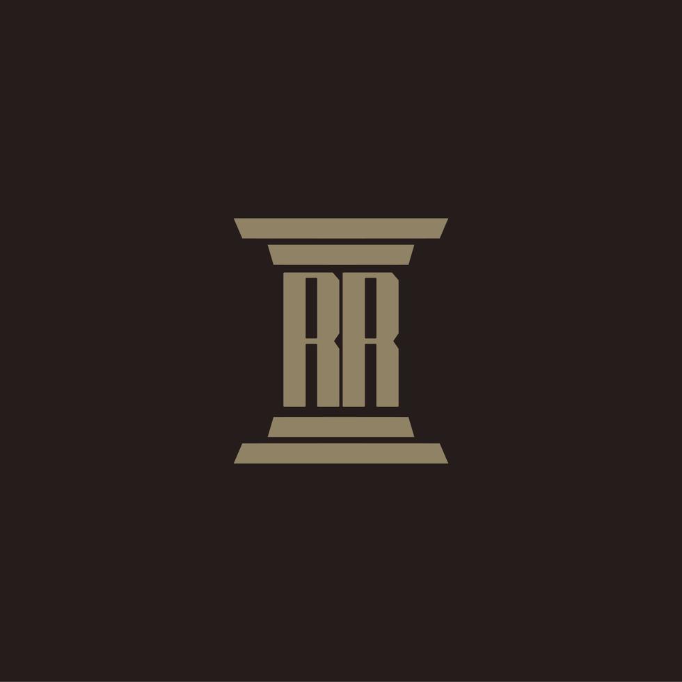 RR monogram initial logo for lawfirm with pillar design vector