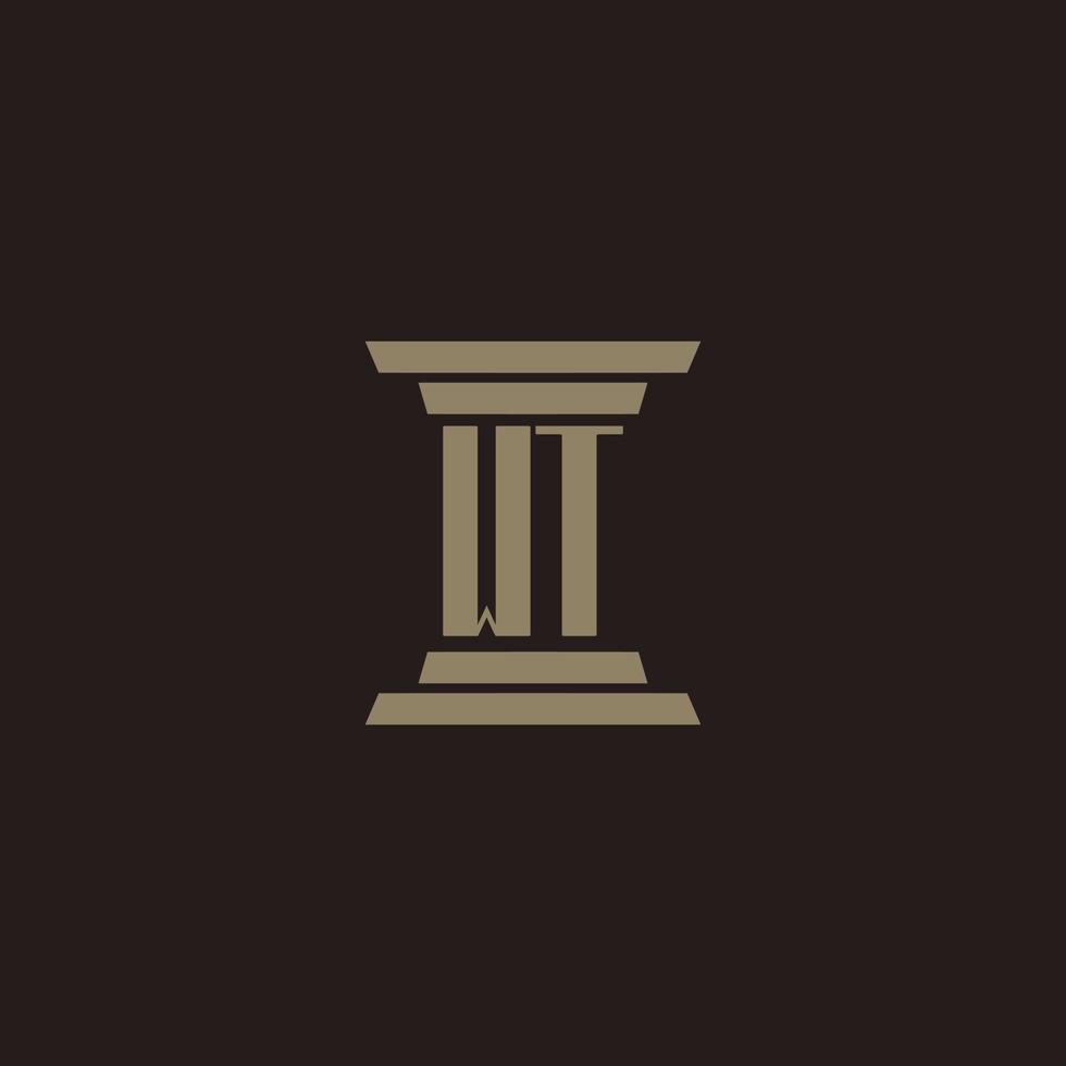WT monogram initial logo for lawfirm with pillar design vector