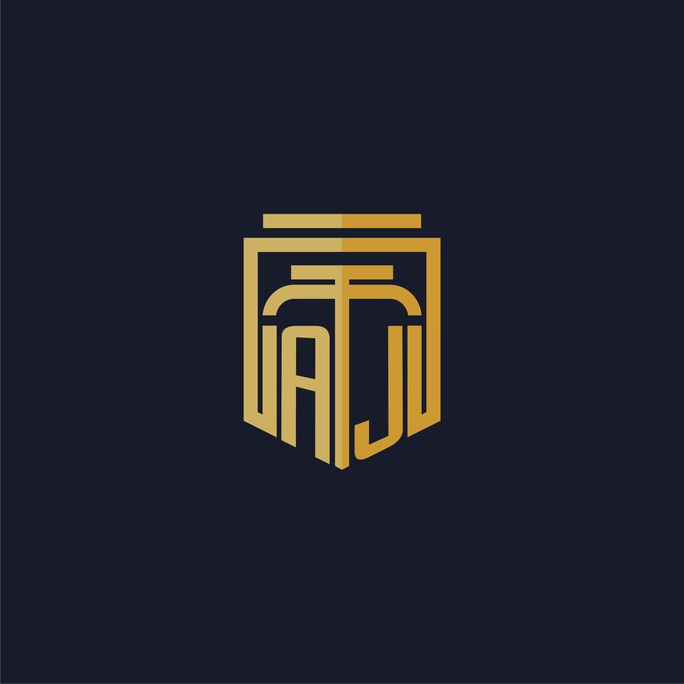 logotipo de monograma inicial aj elegante con diseño de estilo de escudo para mural de juegos de bufete de abogados vector