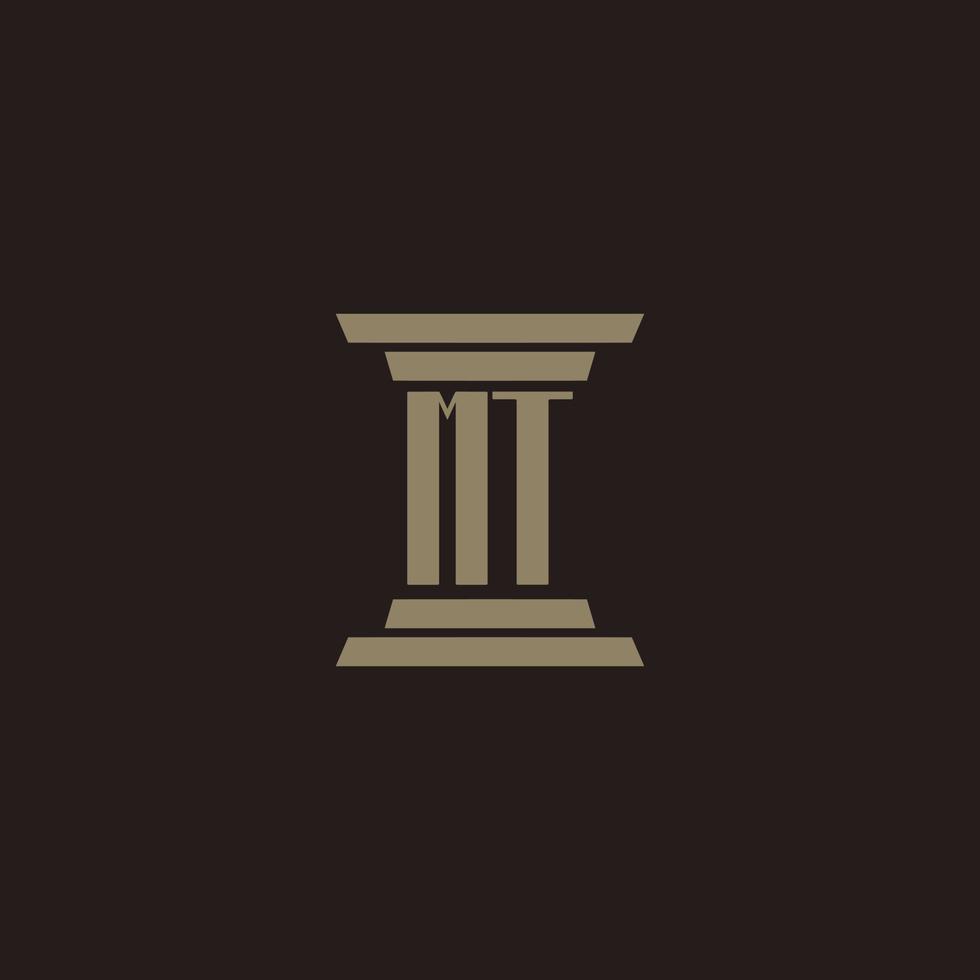 MT monogram initial logo for lawfirm with pillar design vector