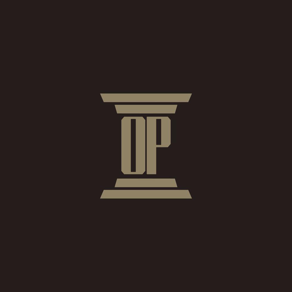 OP monogram initial logo for lawfirm with pillar design vector