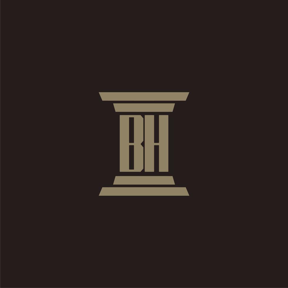 BH monogram initial logo for lawfirm with pillar design vector