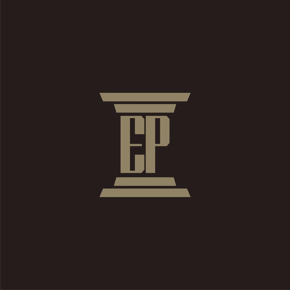 EP monogram initial logo for lawfirm with pillar design vector