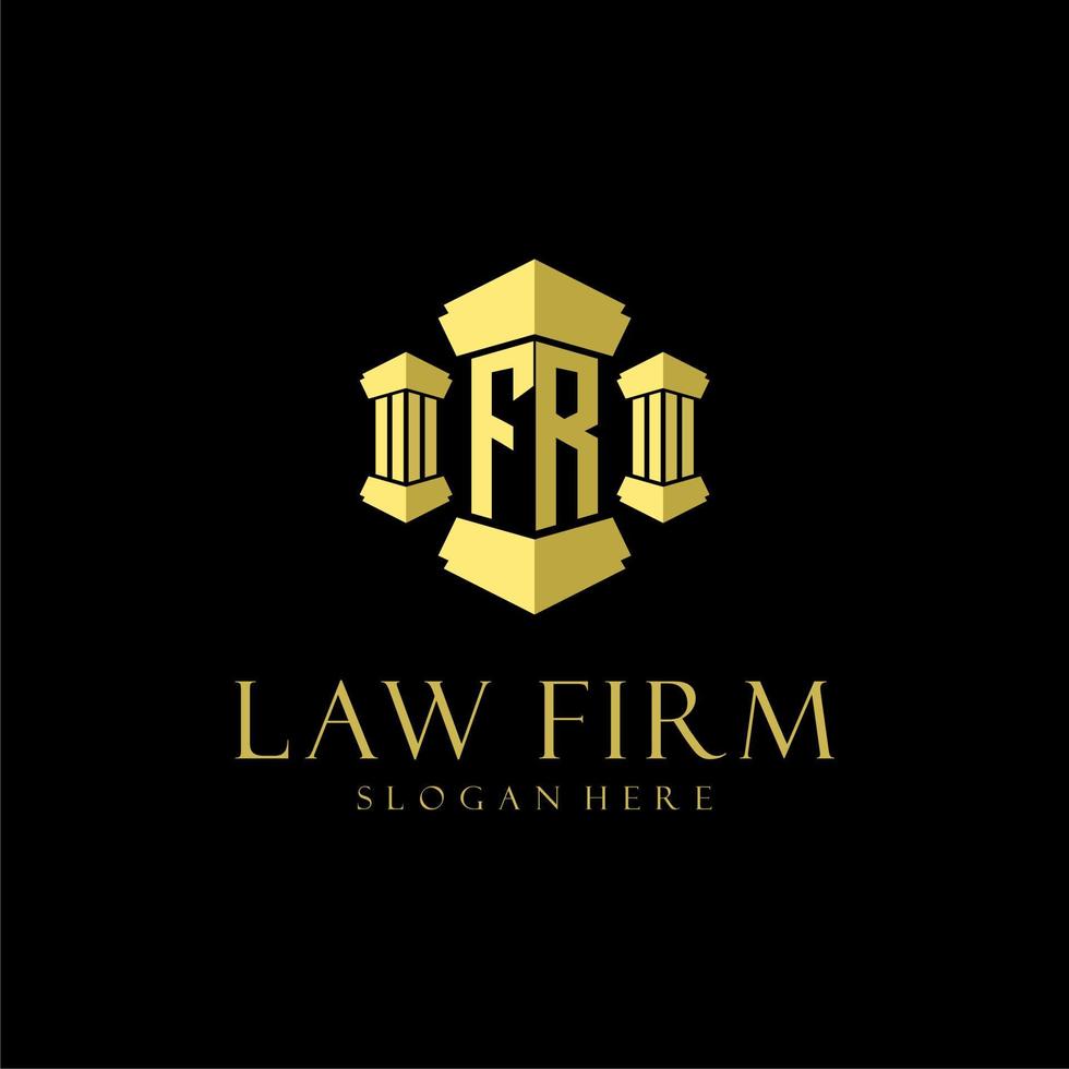 FR initial monogram logo for lawfirm with pillar design vector