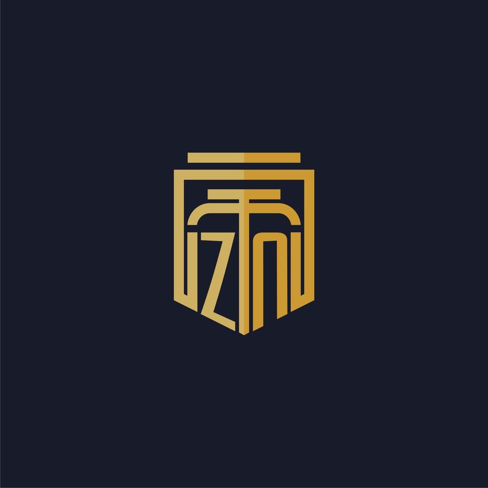 logotipo de monograma inicial de zn elegante con diseño de estilo de escudo para mural de juegos de bufete de abogados vector