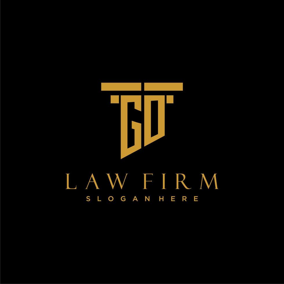 GO monogram initial logo for lawfirm with pillar design vector