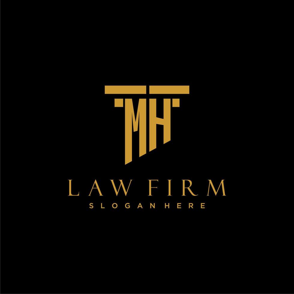MH monogram initial logo for lawfirm with pillar design vector