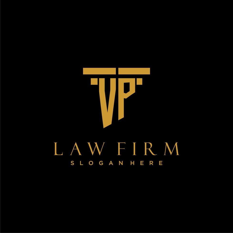 VP monogram initial logo for lawfirm with pillar design vector