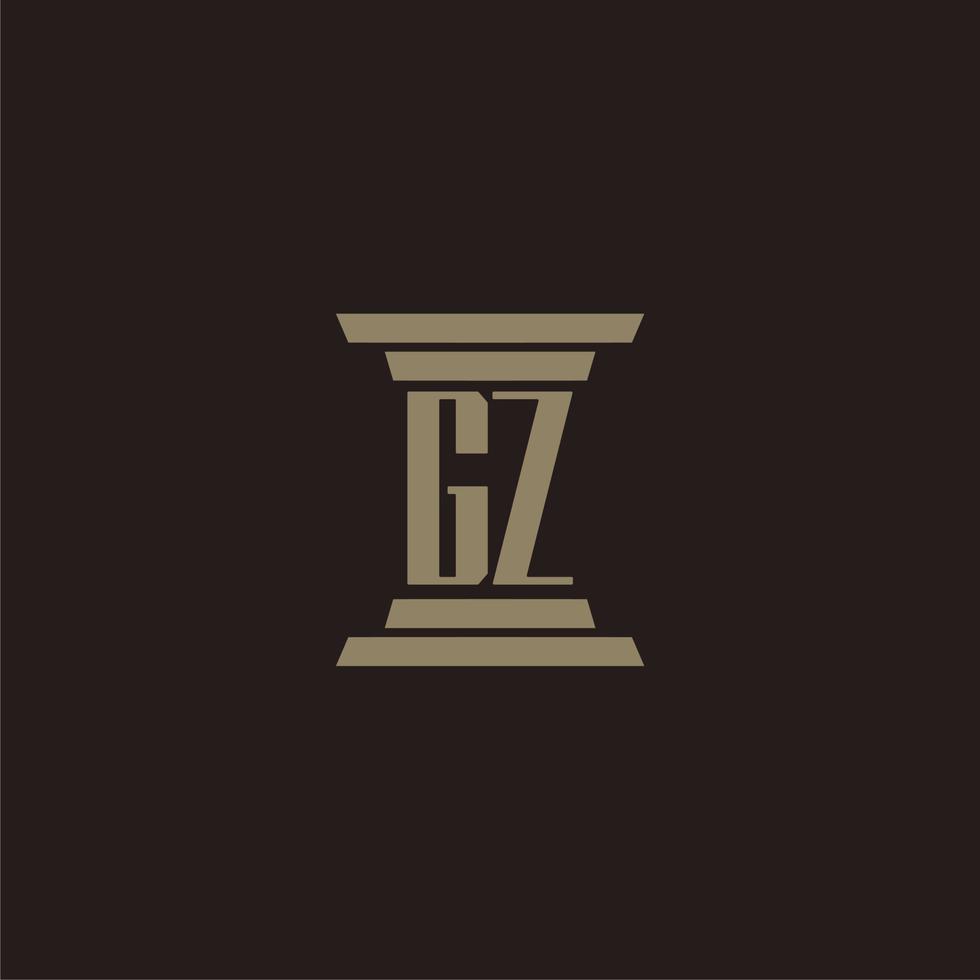 GZ monogram initial logo for lawfirm with pillar design vector