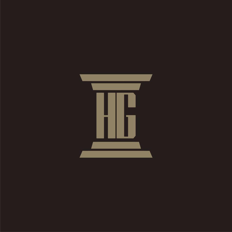 HG monogram initial logo for lawfirm with pillar design vector