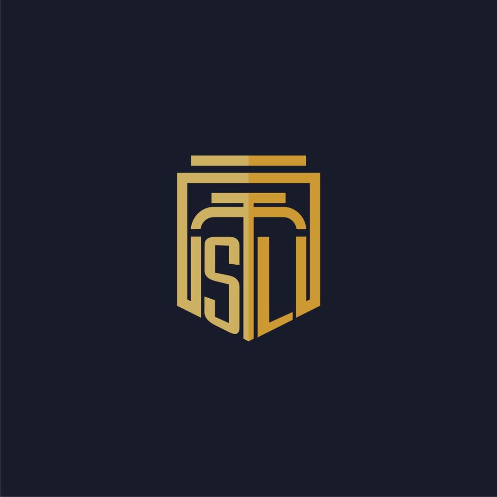 logotipo de monograma inicial de sl elegante con diseño de estilo de escudo para mural de juegos de bufete de abogados vector